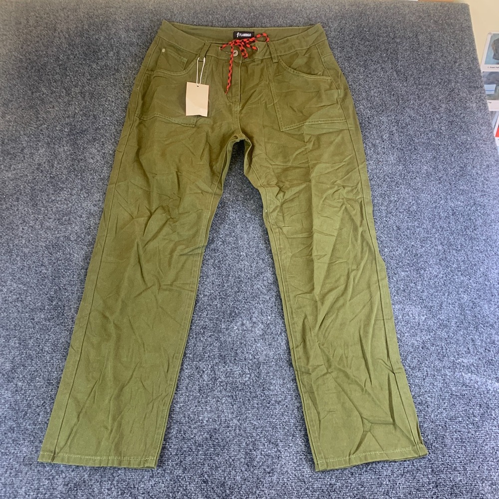 Flamingo Chino Pants Womens Large Olive Green NEW Cotton Drawstring Straight Leg